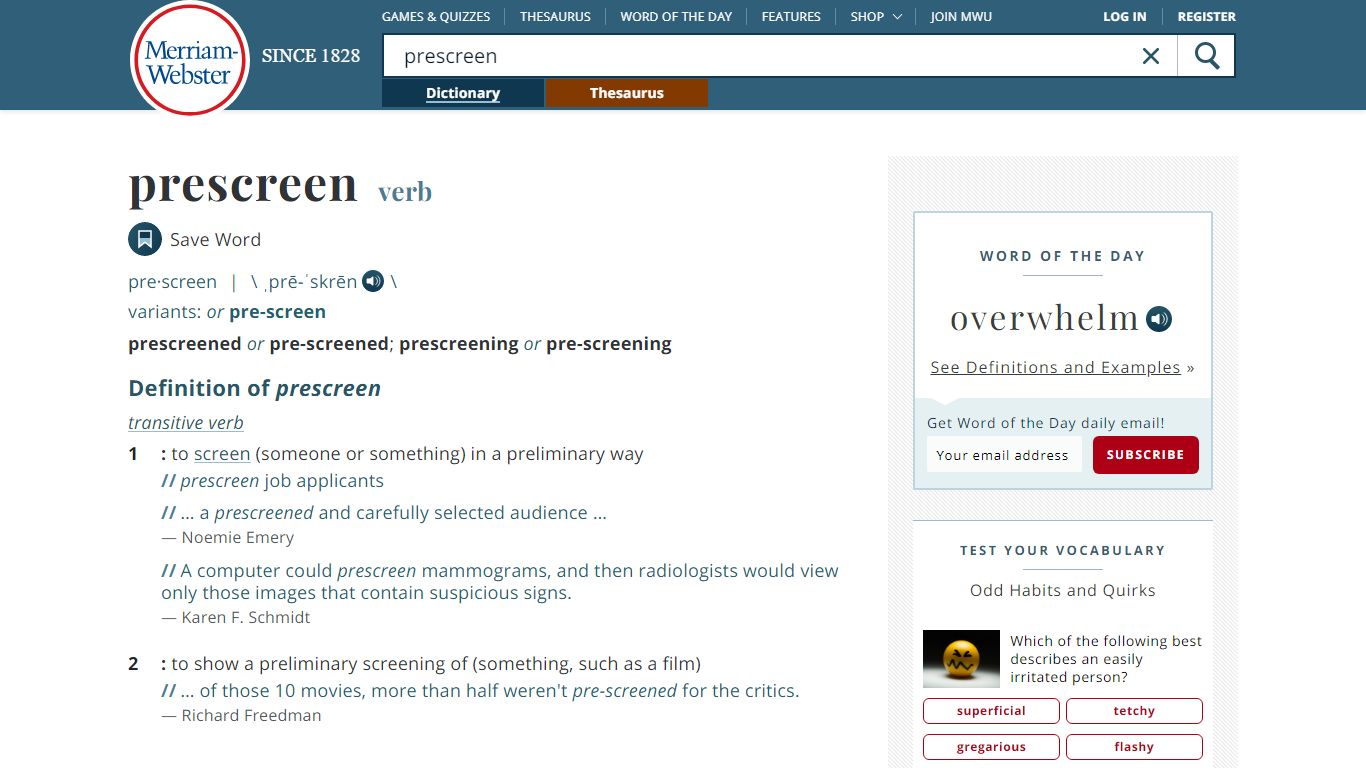 Prescreen Definition & Meaning - Merriam-Webster
